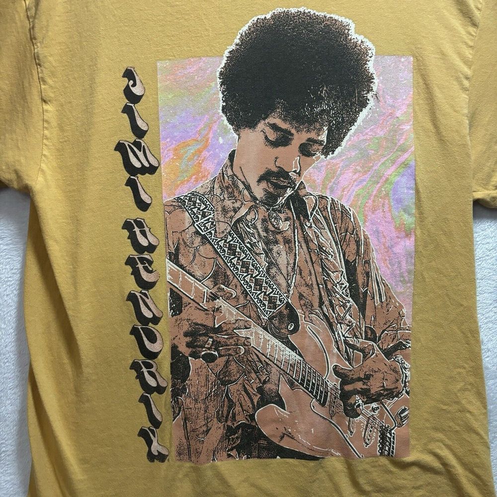 Jimmy Hendrix Yellow Medium Short Sleeve T-Shirt Music Band Graphic Shirt